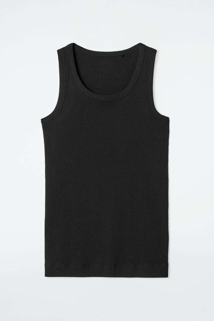 ROAD RIBBED STRETCH-COTTON TANK TOP BLACK