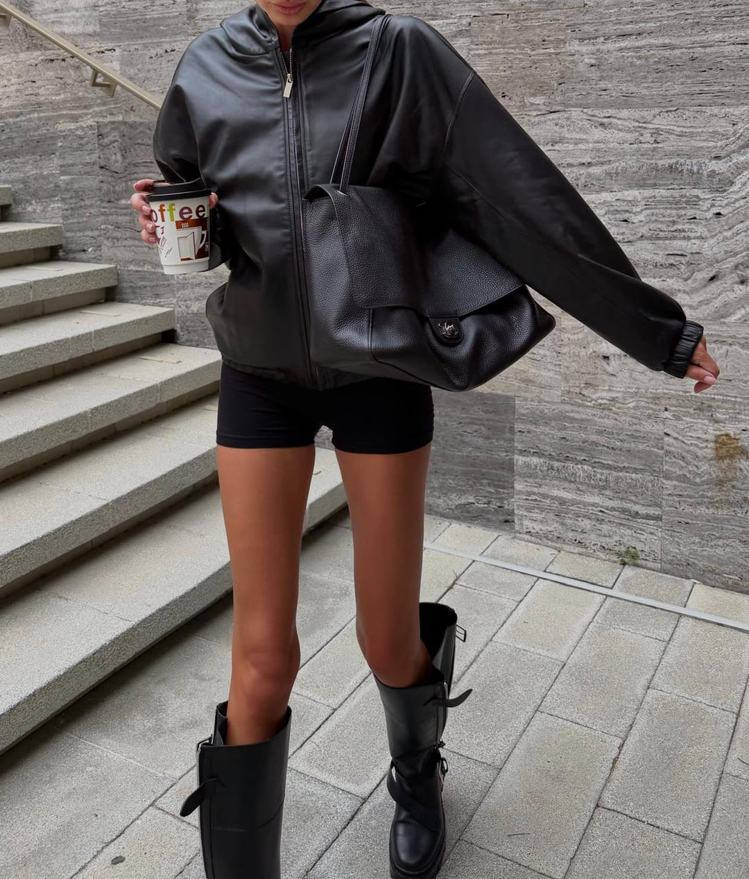 HOODED BOMBER JACKET IN LEATHER
