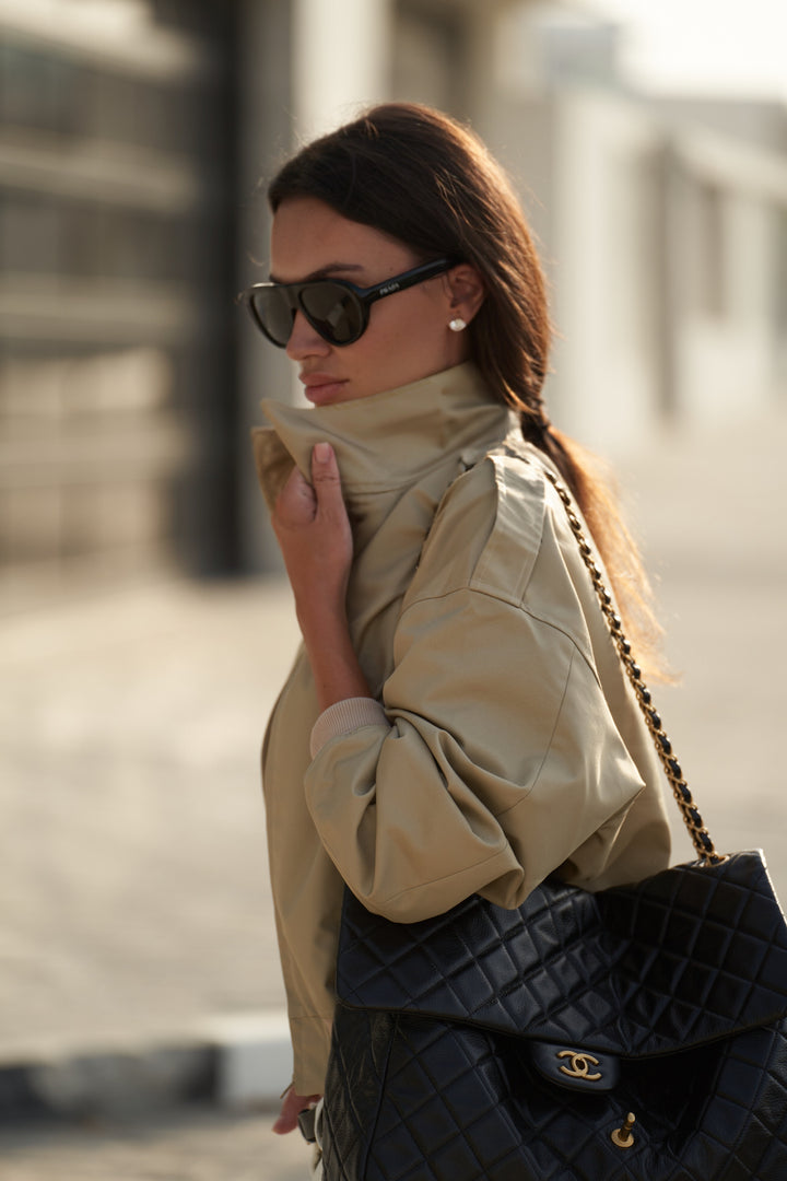 HARRINGTON JACKET IN DESERT GOLD COTTON SATIN