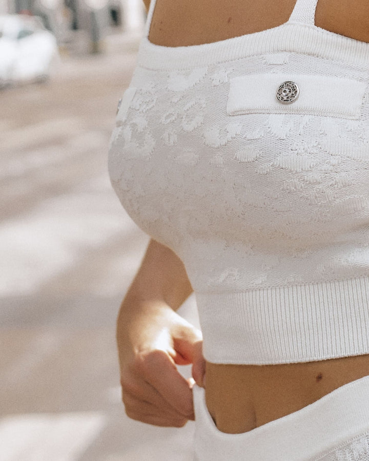 Eden Roc cropped embellished knitted top