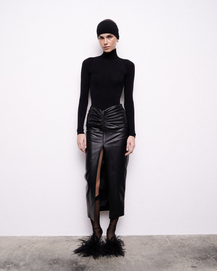 Drapped leather skirt