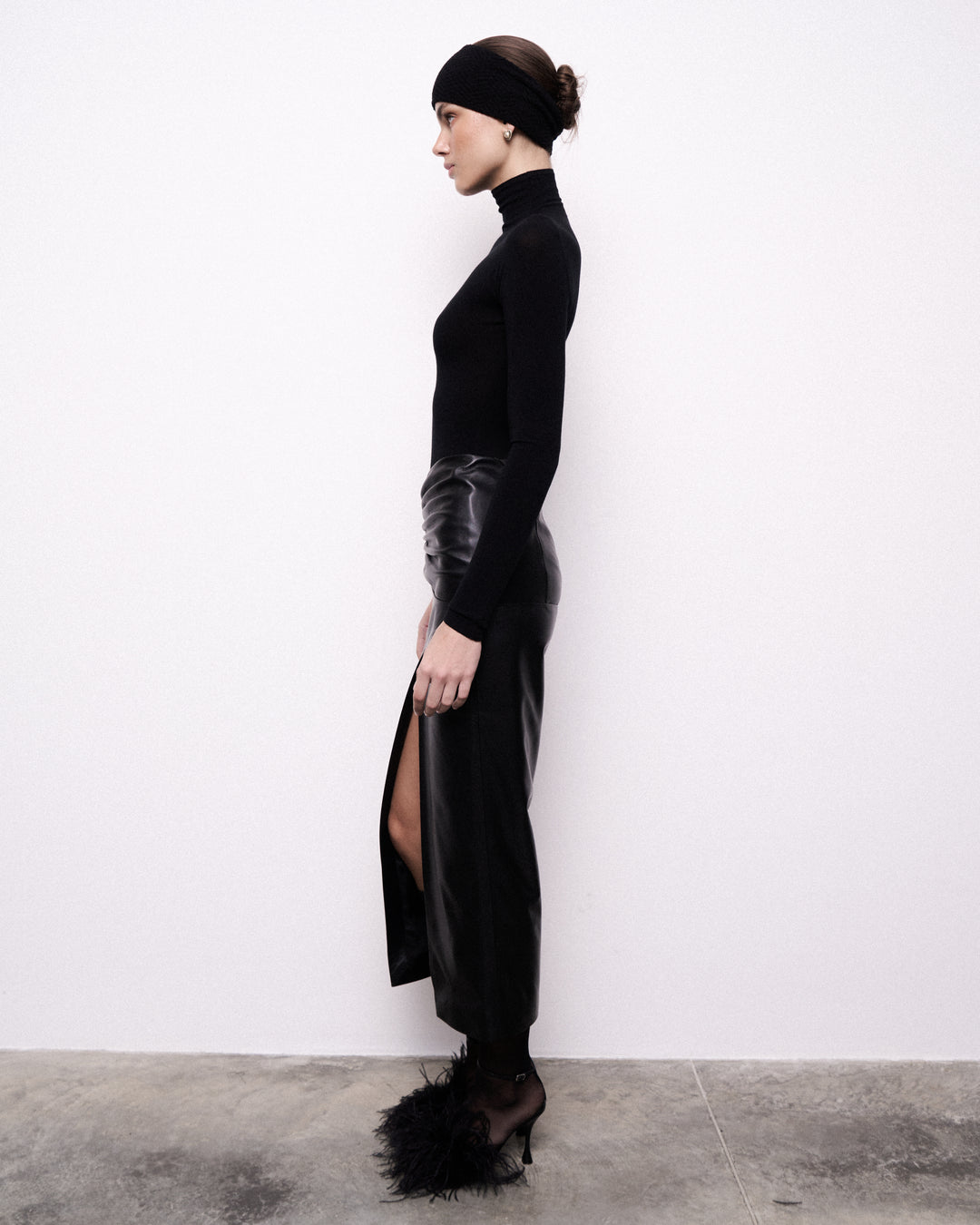 Drapped leather skirt