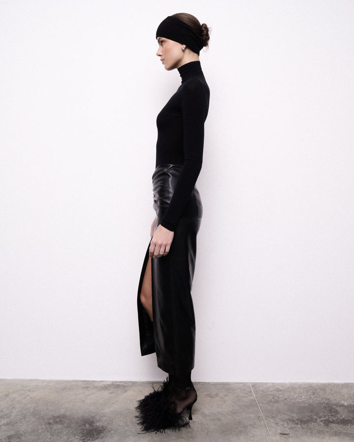 Drapped leather skirt