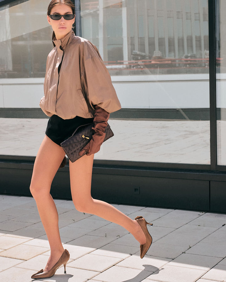 CASSANDRE BOMBER IN SILK CHOCOLATE