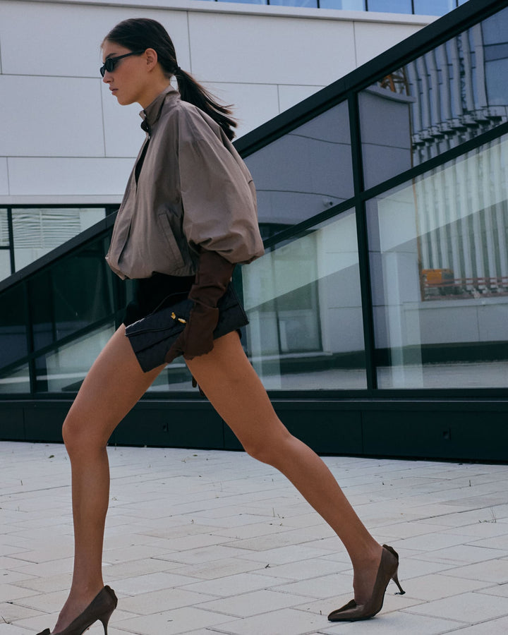 CASSANDRE BOMBER IN SILK CHOCOLATE