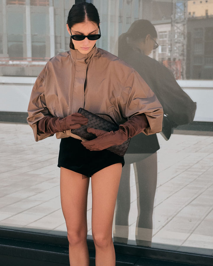 CASSANDRE BOMBER IN SILK CHOCOLATE