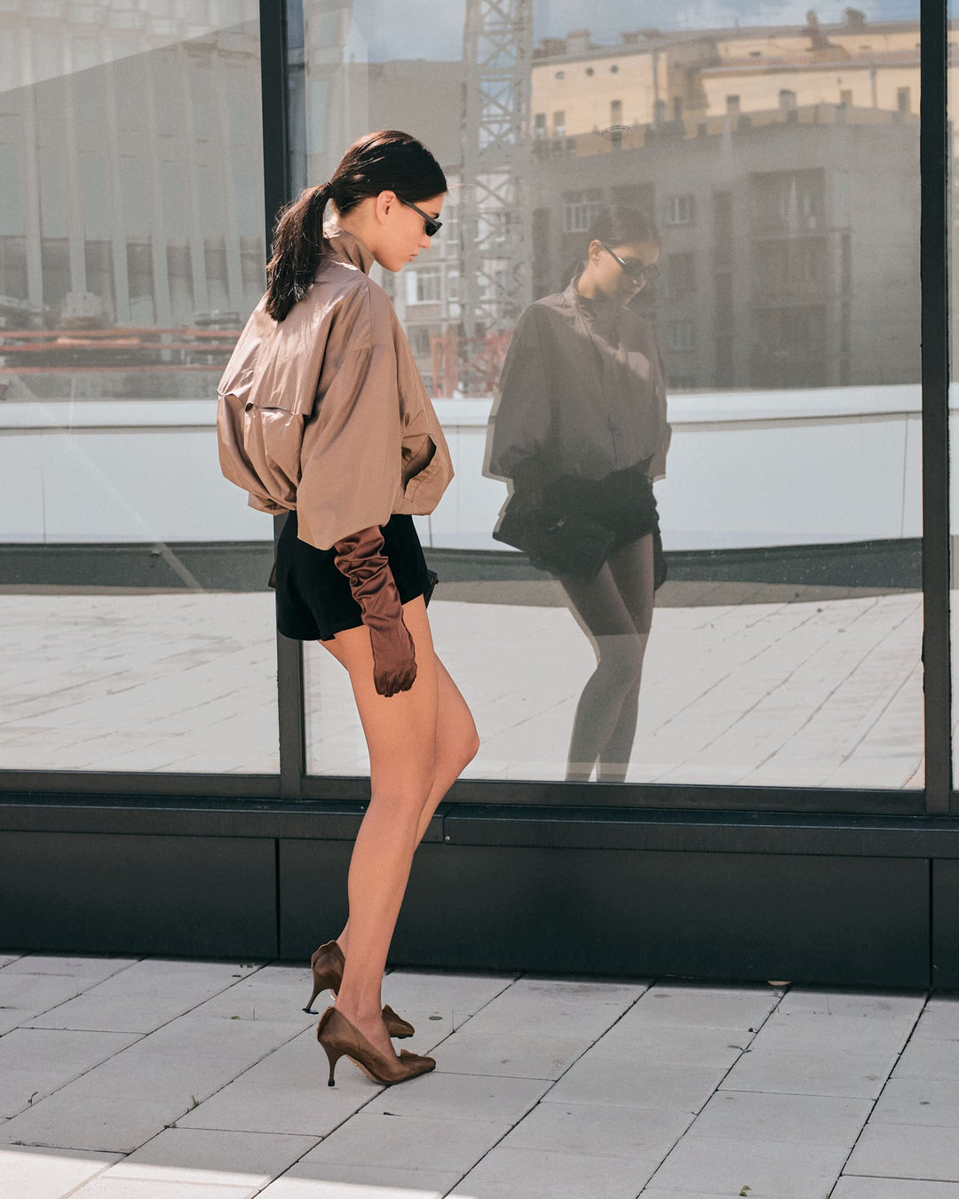 CASSANDRE BOMBER IN SILK CHOCOLATE