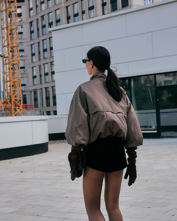 CASSANDRE BOMBER IN SILK CHOCOLATE