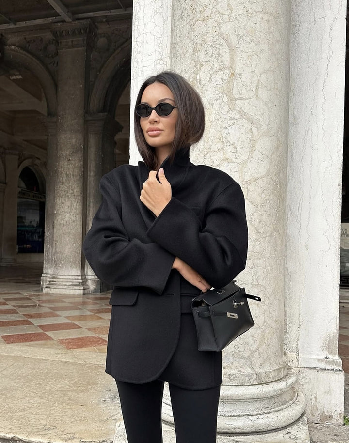 So Black cashmere demi-coat