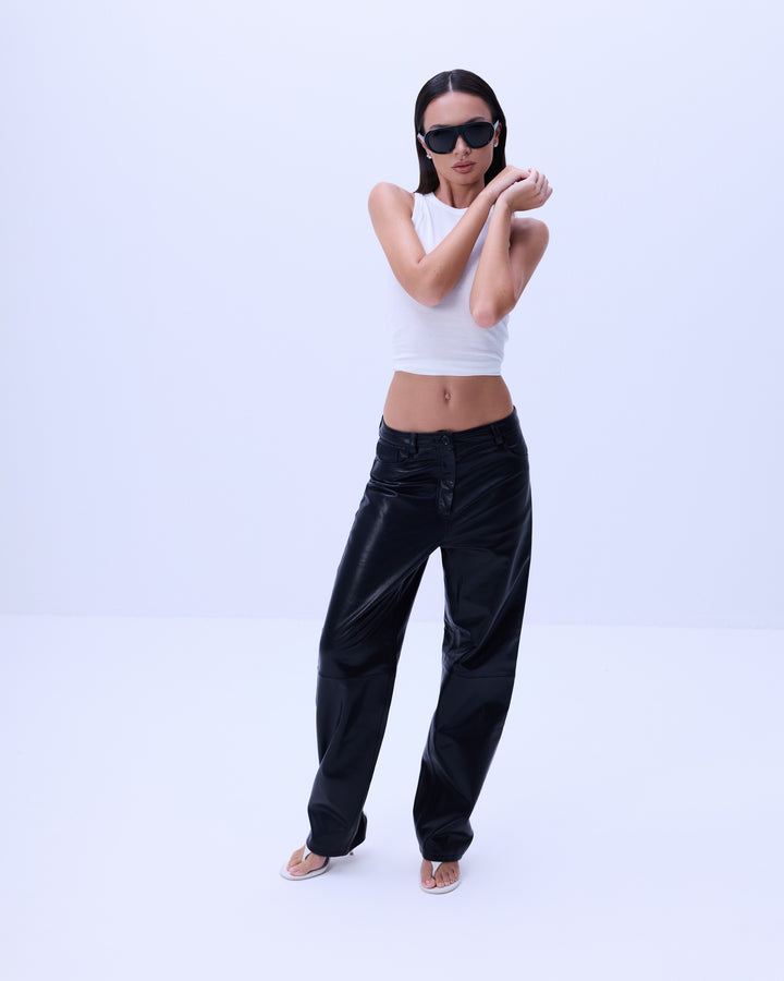 Noir leather straight-leg pants