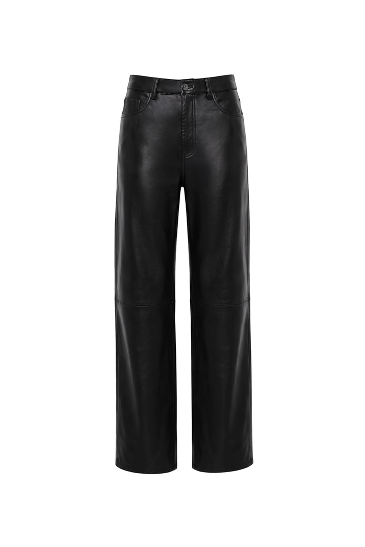 Noir leather straight-leg pants